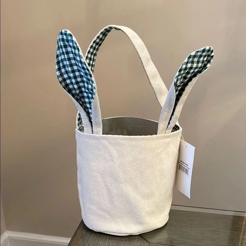 Buckhead Betties Bunny Bag with Green Gingham Canvas Easter Basket NWT